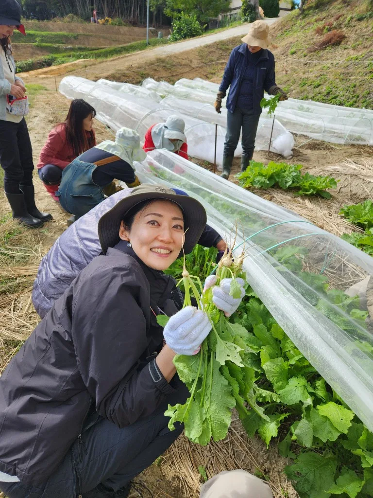 農業体験で収穫する様子